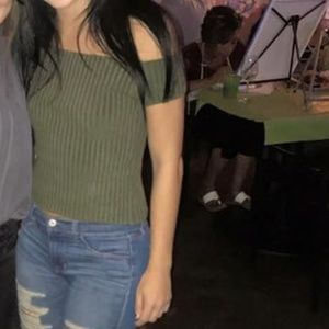 henri girl off the shoulders green top